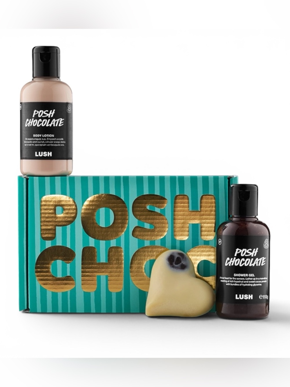Lush Posh Chocolate Gift: Shower Gel, Body Lotion, Massage Bar + Coupon NWT NIB